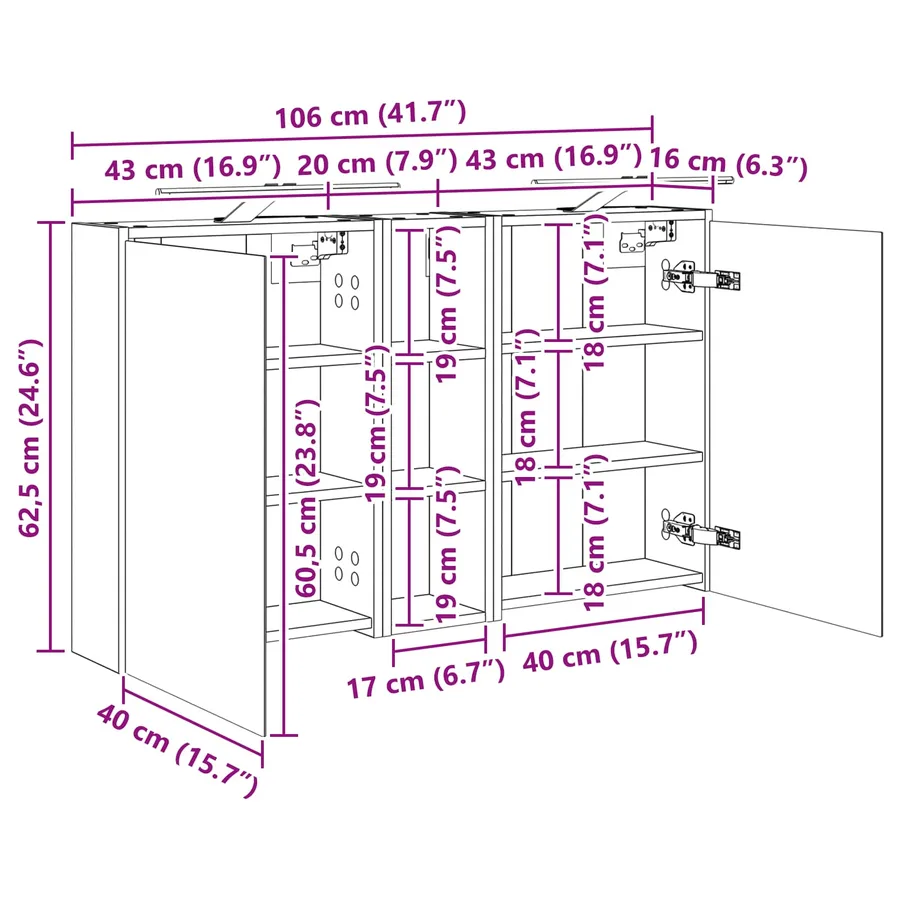 Ensemble de Meubles de Salle de Bain 3 pcs 106 x 16 x 62,5 cm - 13
