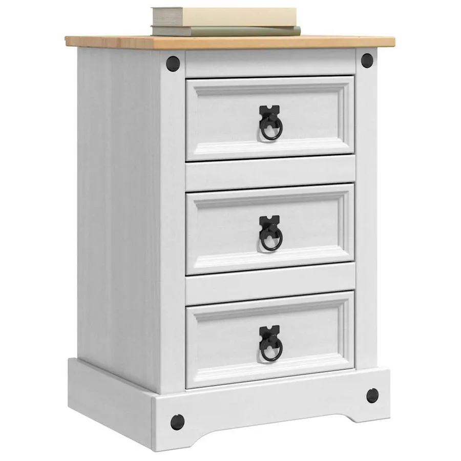 Table de chevet Corona Blanc 45 x 35 x 64 cm Pin massif - 3