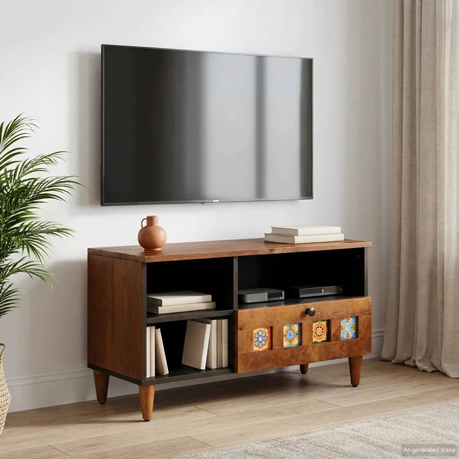 Meuble TV Noyer 80 x 33 x 46 cm Bois de mangue massif