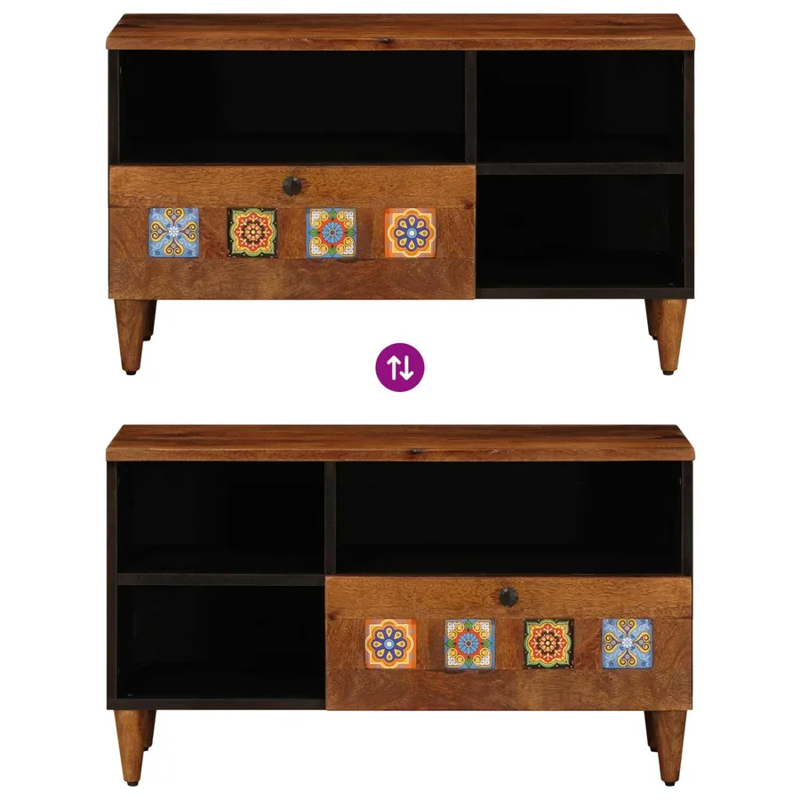 Meuble TV Noyer 80 x 33 x 46 cm Bois de mangue massif - 11