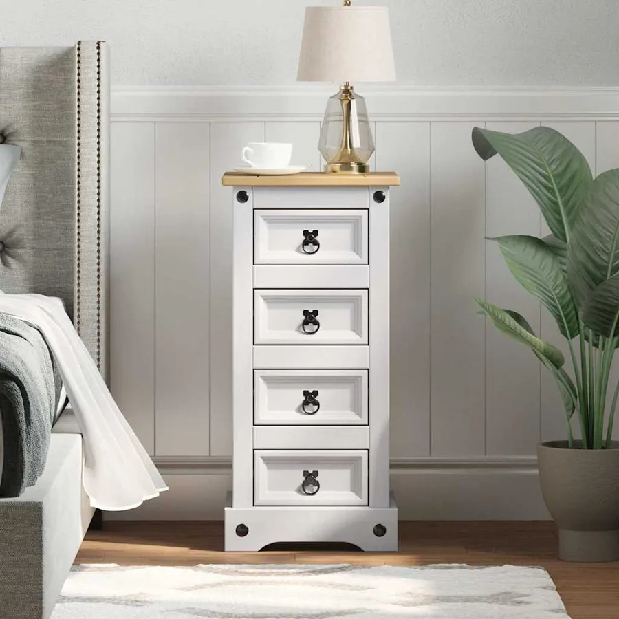 Table de chevet Corona Blanc 35 x 32,5 x 74 cm Pin massif