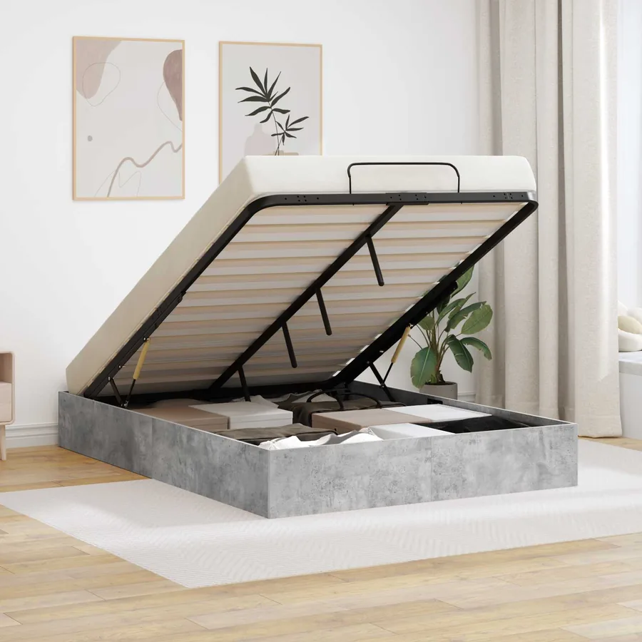 Cadre de lit ottoman Gris Béton 150 x 200 cm Bois d’ingénierie