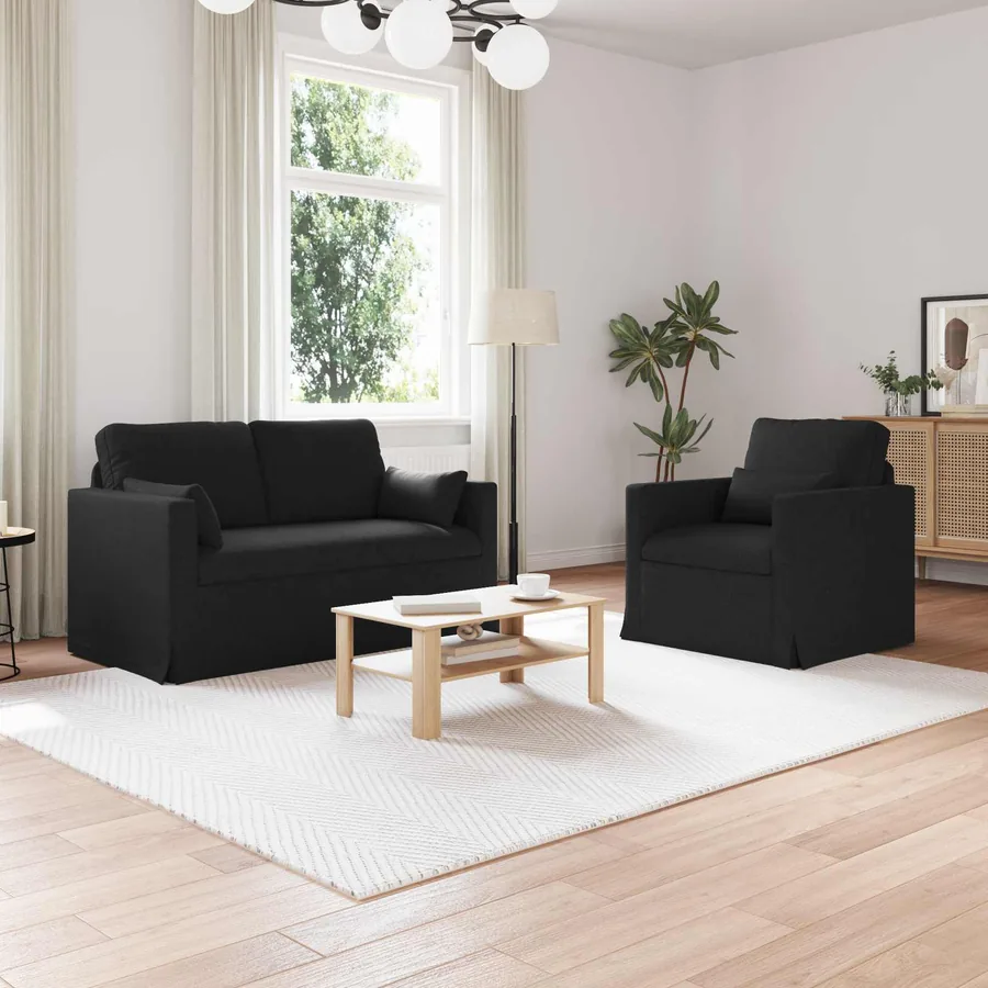 Ensemble de Canapés 2 pcs Noir 139 x 78 x 80 cm tissu