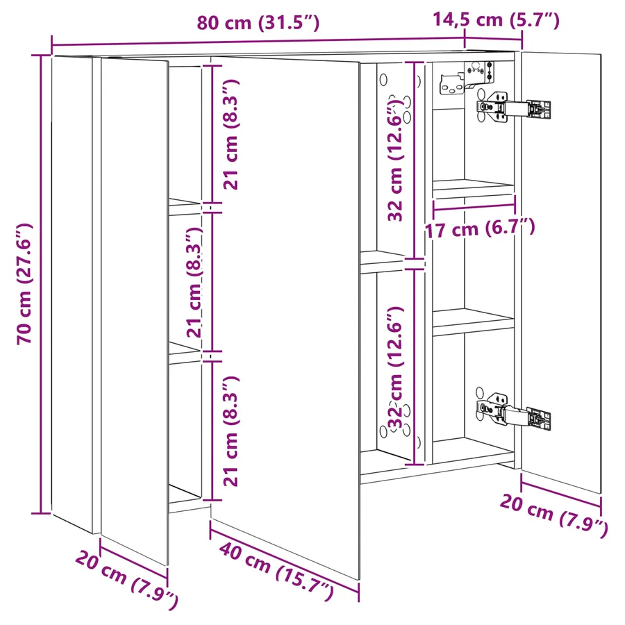Armoire Miroir de Salle de Bain Gris Sonoma 80 x 14.5 x 70 cm - 11