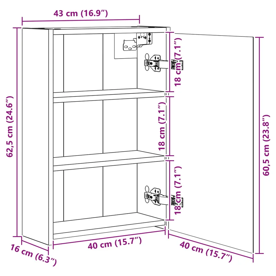 Armoire Miroir de Salle de Bain Chêne noir 43 x 16 x 62.5 cm - 11