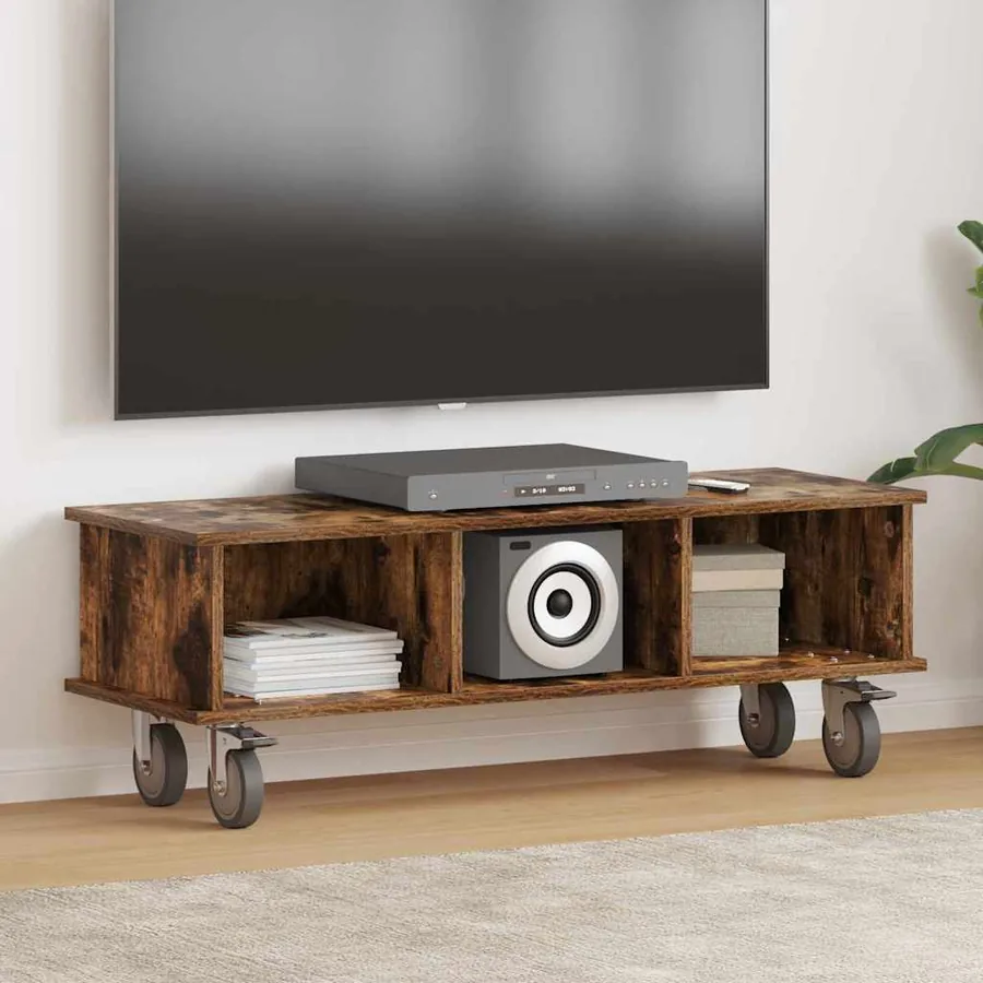 Meuble TV Chêne fumé 100 x 35 x 35 cm Bois d'ingénierie
