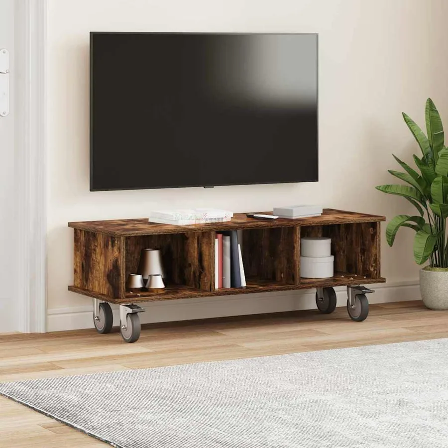 Meuble TV Chêne fumé 100 x 35 x 35 cm Bois d'ingénierie - 4