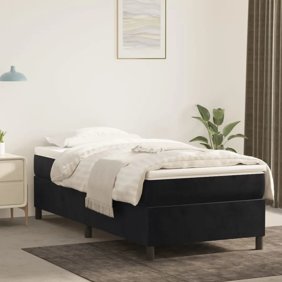 Slatted bed base with mattress Black 90x200 cm Velvet