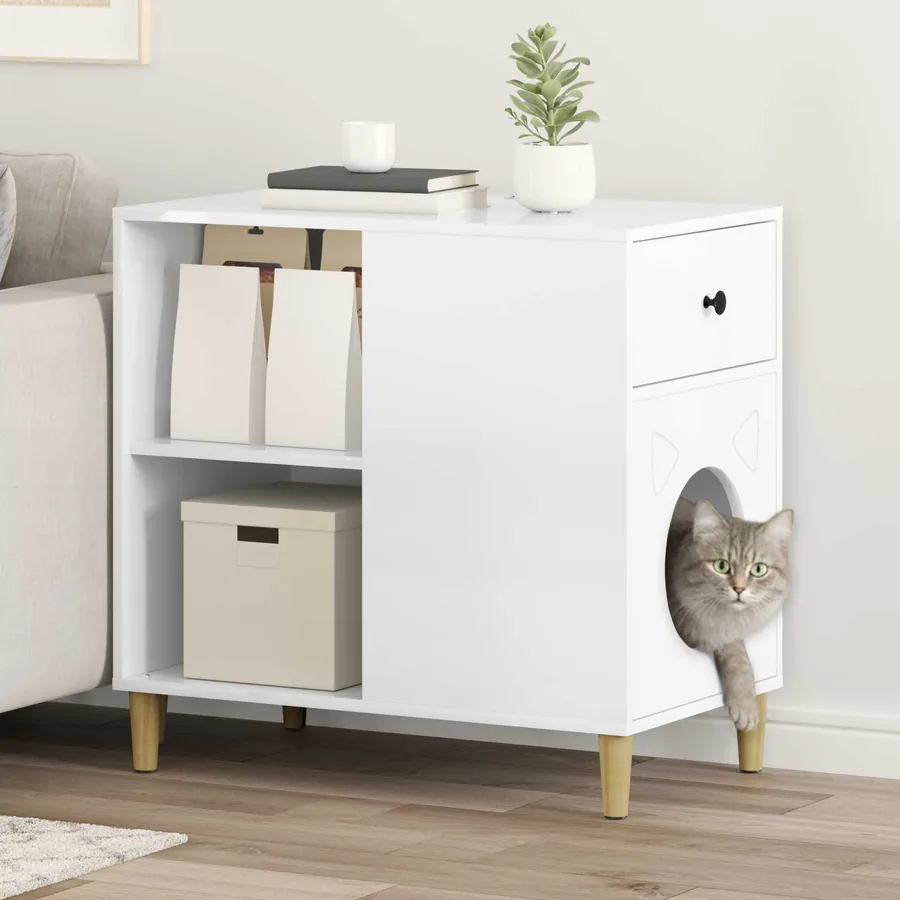 Maison pour chat Blanc Brillant 72 x 42.5 x 70 cm