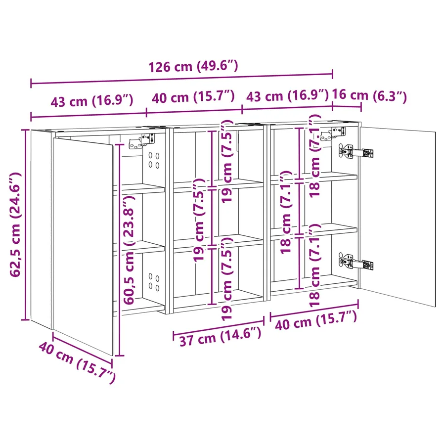 Ensemble de Meubles de Salle de Bain 3 pc 126 x 16 x 62.5 cm - 12