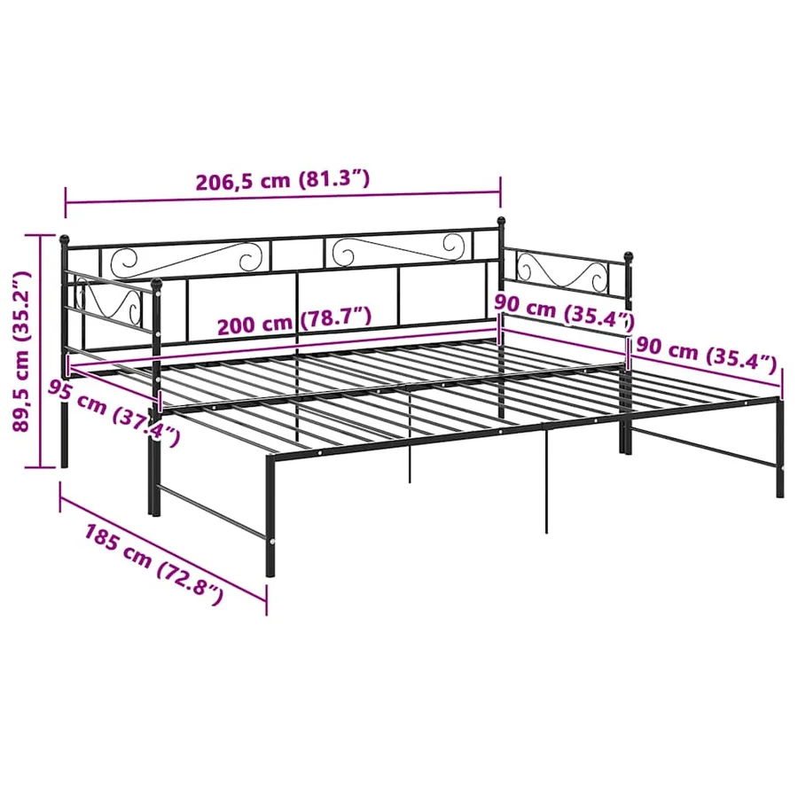 Extendable daybed frame without mattress Black Metal 90x200cm - 11