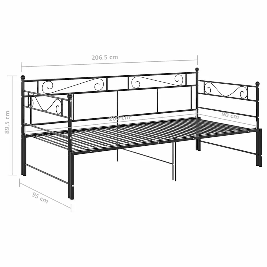 Extendable daybed frame without mattress Black Metal 90x200cm - 12