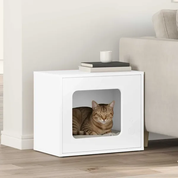 Maison pour chat Blanc 51 x 30 x 42 cm Bois d'ingénierie