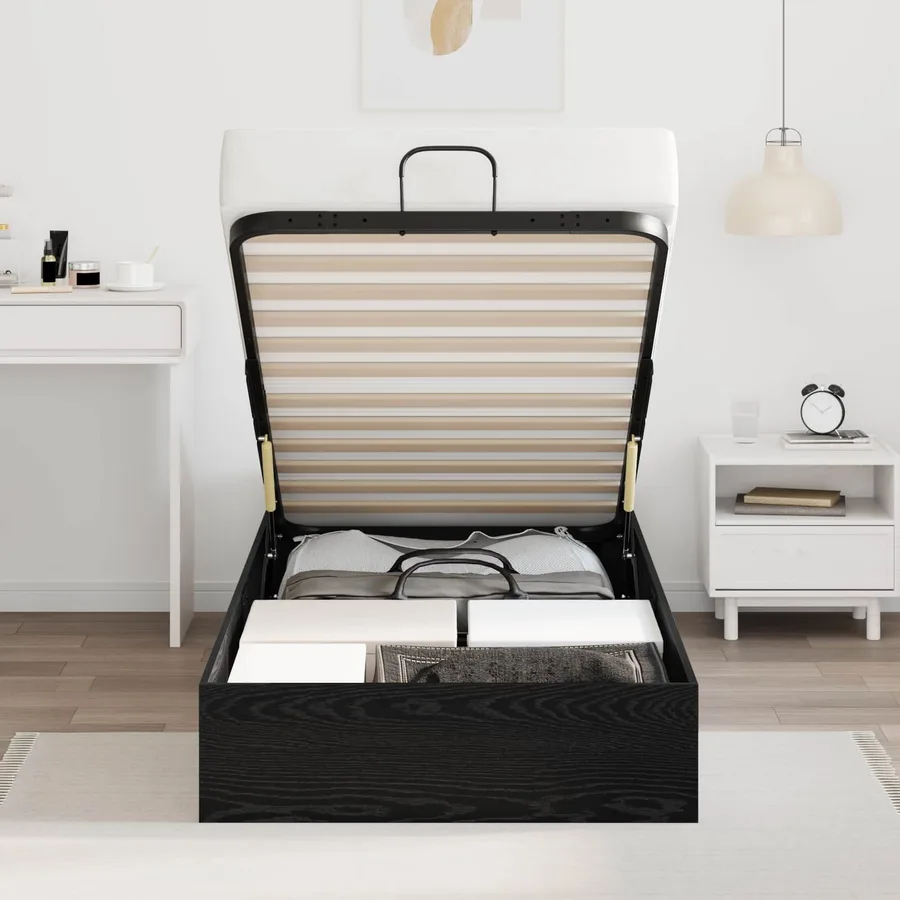 Cadre de lit ottoman Chêne Noir 75,5 x 190 cm Bois d’ingénierie - 4