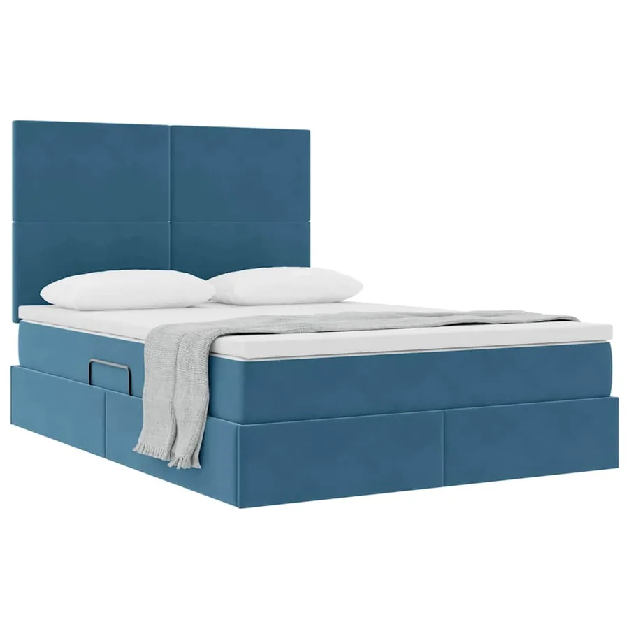 Lit avec rangement et matelas Bleu foncé 140 x 190 cm Velours - 3