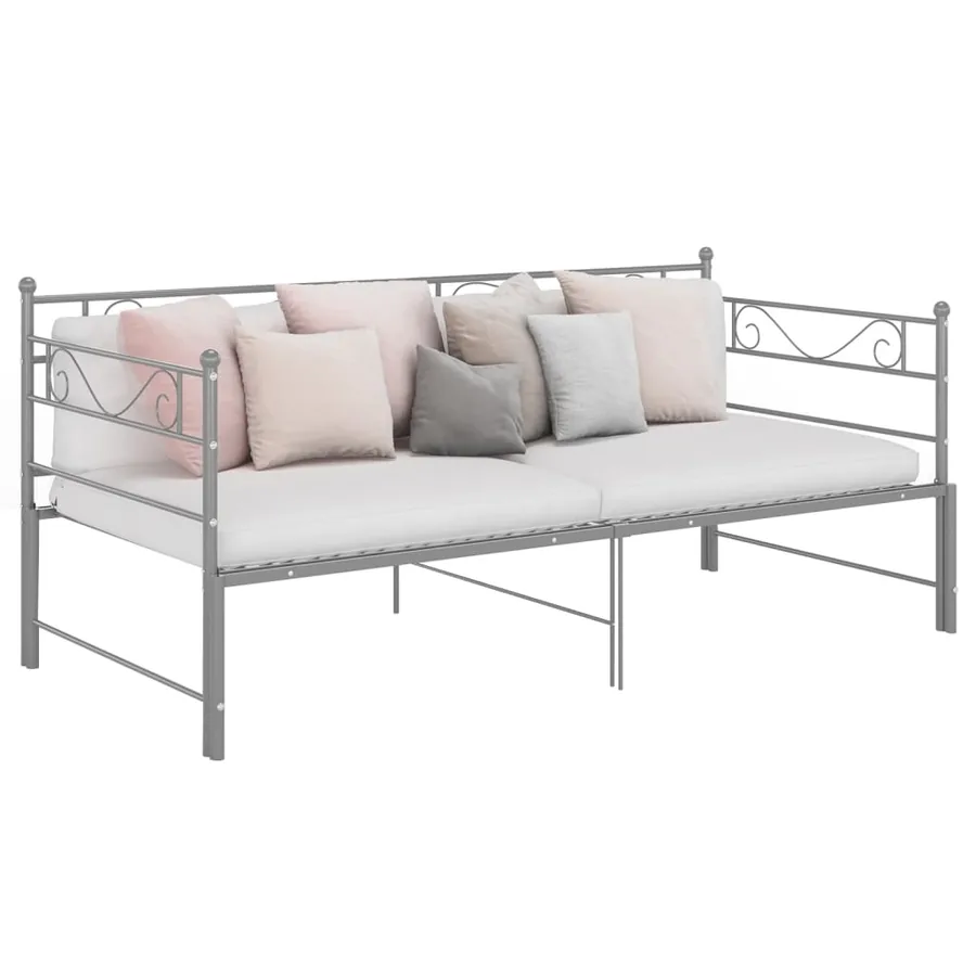 Extendable daybed frame without mattress grey metal 90x200cm