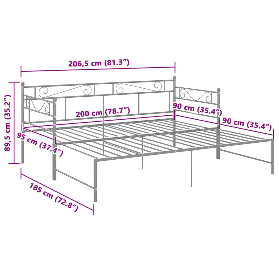 Extendable daybed frame without mattress grey metal 90x200cm - 11