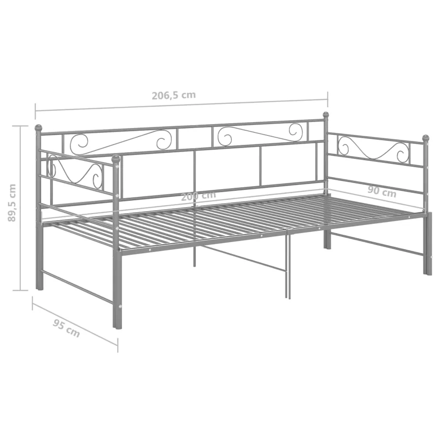 Extendable daybed frame without mattress grey metal 90x200cm - 12