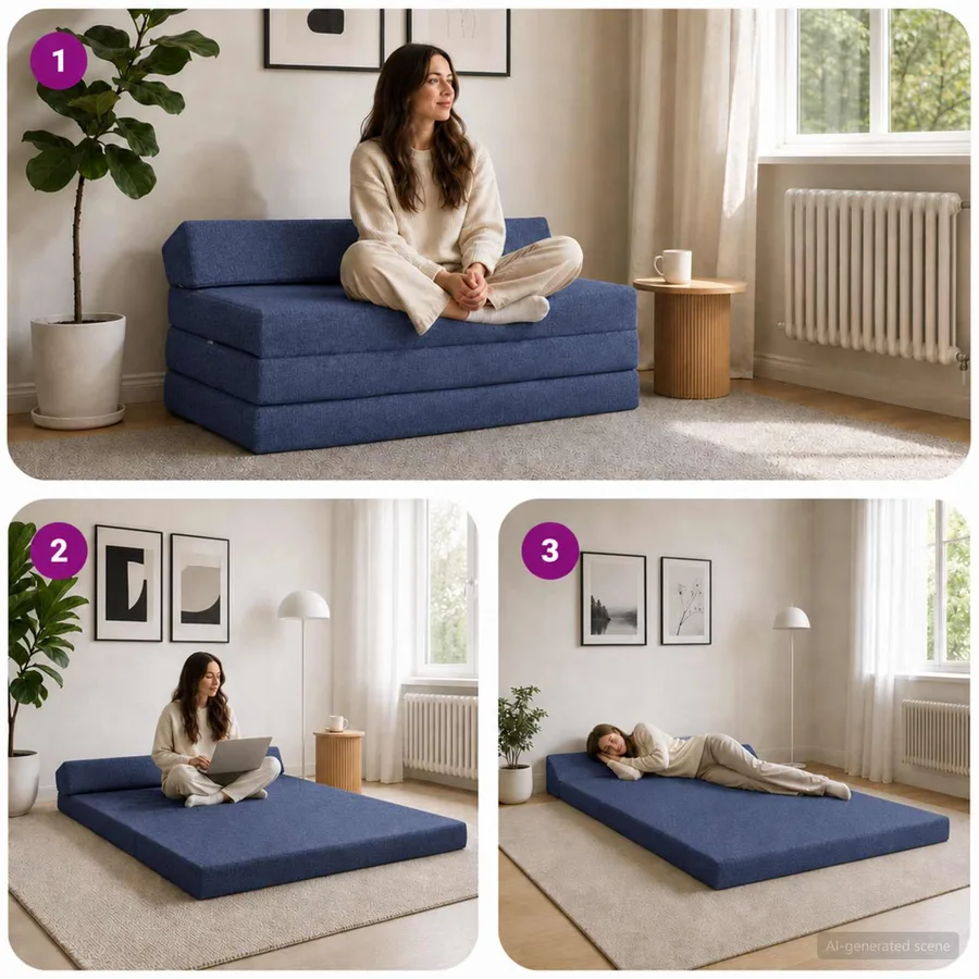 Canapé-lit pliable Bleu 120 x 60 x 49 cm Tissu - 7