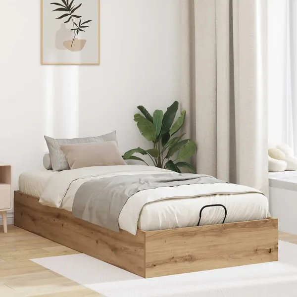 Cadre de lit ottoman avec stockage Chêne Artisanal 90 x 190 cm
