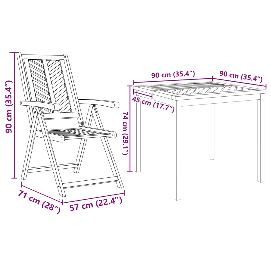 Ensemble de salle à manger pour jardin 3 pc Marron - 13
