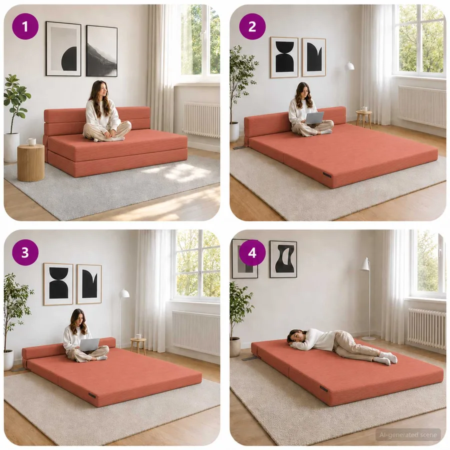 Canapé-lit pliable Rouge orange 152 x 86,5 x 60 cm Tissu - 7