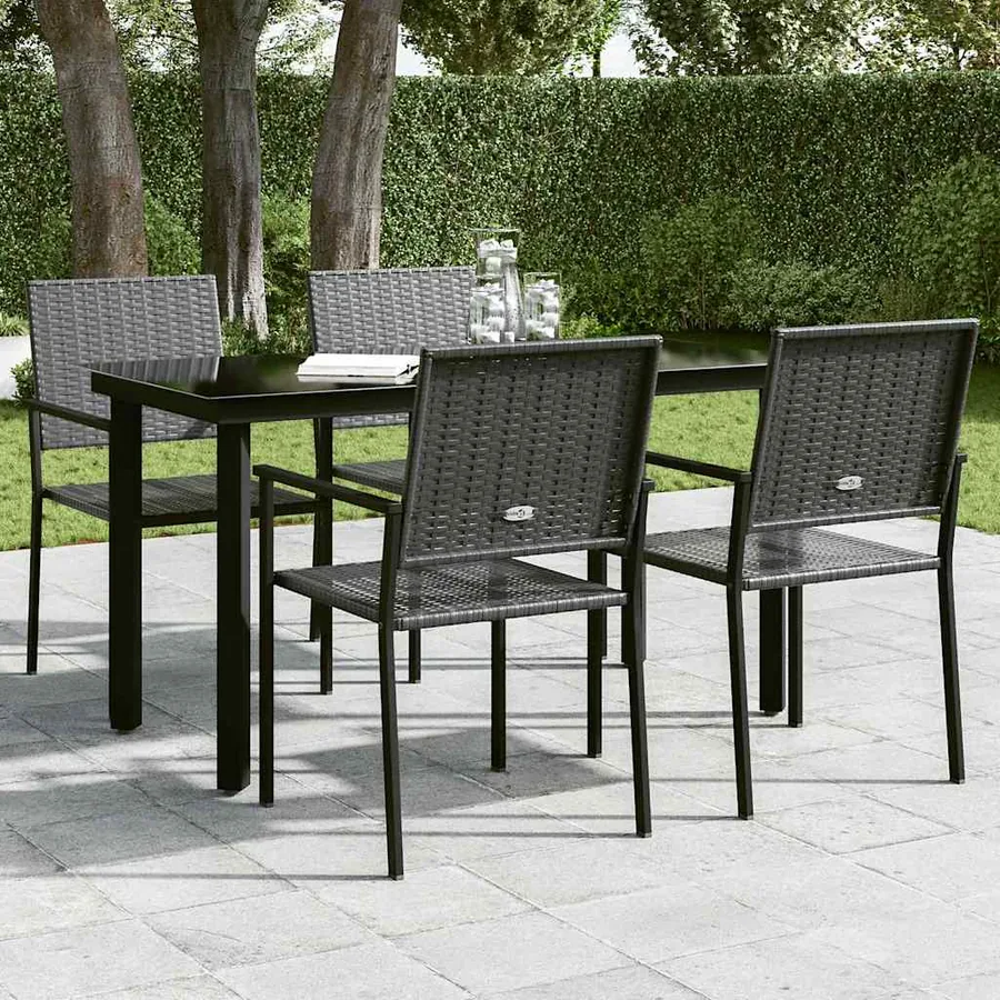 Table à dîner de jardin Noir 140x70x74 cm Acier et verre - 3