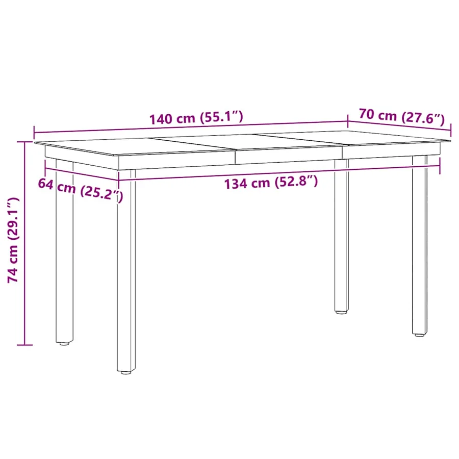Table à dîner de jardin Noir 140x70x74 cm Acier et verre - 9