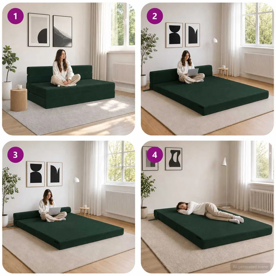 Canapé-lit pliable Vert foncé 152 x 86,5 x 60 cm Tissu - 7