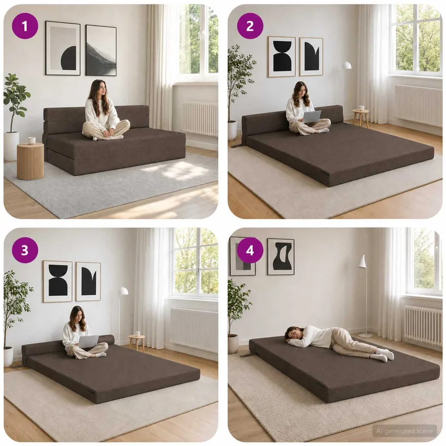 Canapé-lit pliable Taupe 152 x 86,5 x 60 cm Tissu - 7