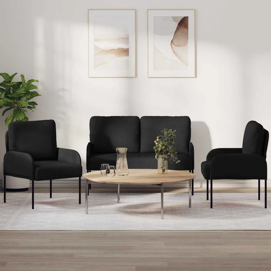 Ensembles de canapés 3 pcs Noir 115 x 56 x 80 cm Contreplaqué