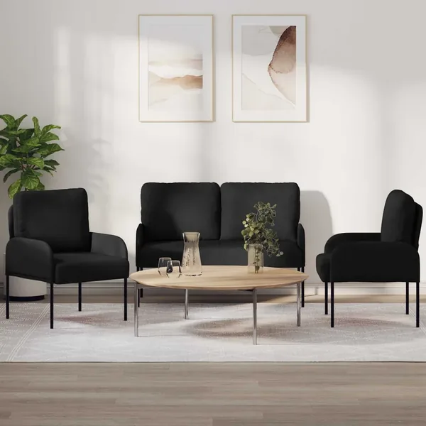 Ensembles de canapés 3 pcs Noir 115 x 56 x 80 cm Contreplaqué