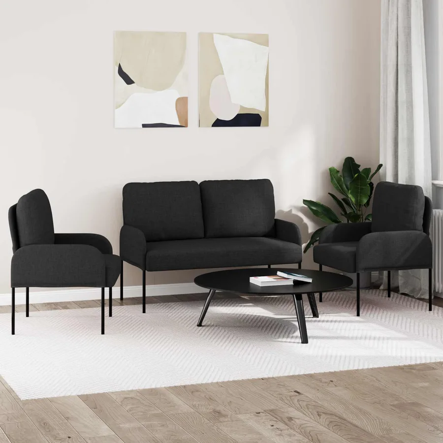 Ensembles de canapés 3 pcs Noir 115 x 56 x 80 cm Contreplaqué - 3