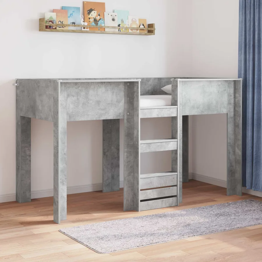 Lit Superposé pour Enfants avec stockage Gris béton 75 x 190 cm