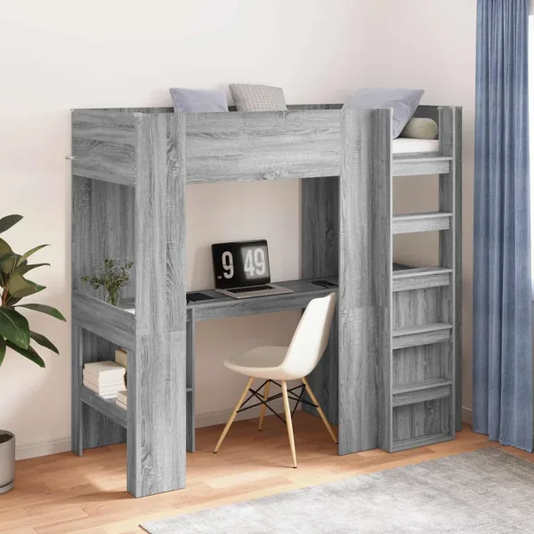 Cadre de lit superposé avec bureau Gris Sonoma 75 x 190 cm