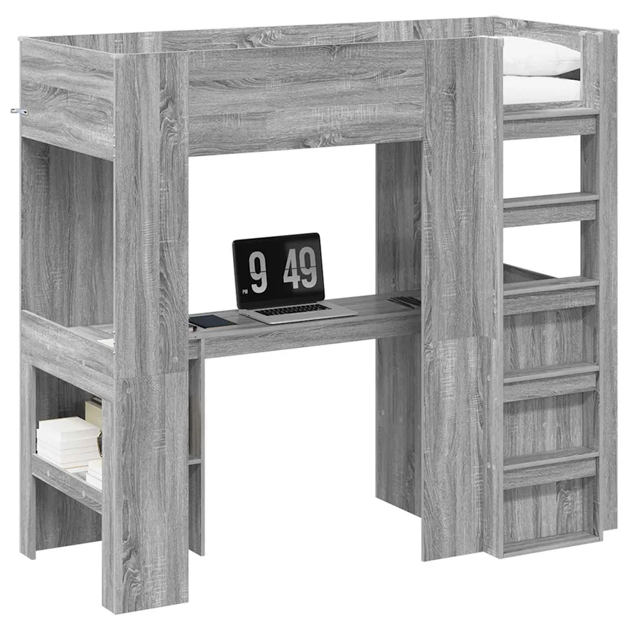 Cadre de lit superposé avec bureau Gris Sonoma 75 x 190 cm - 2