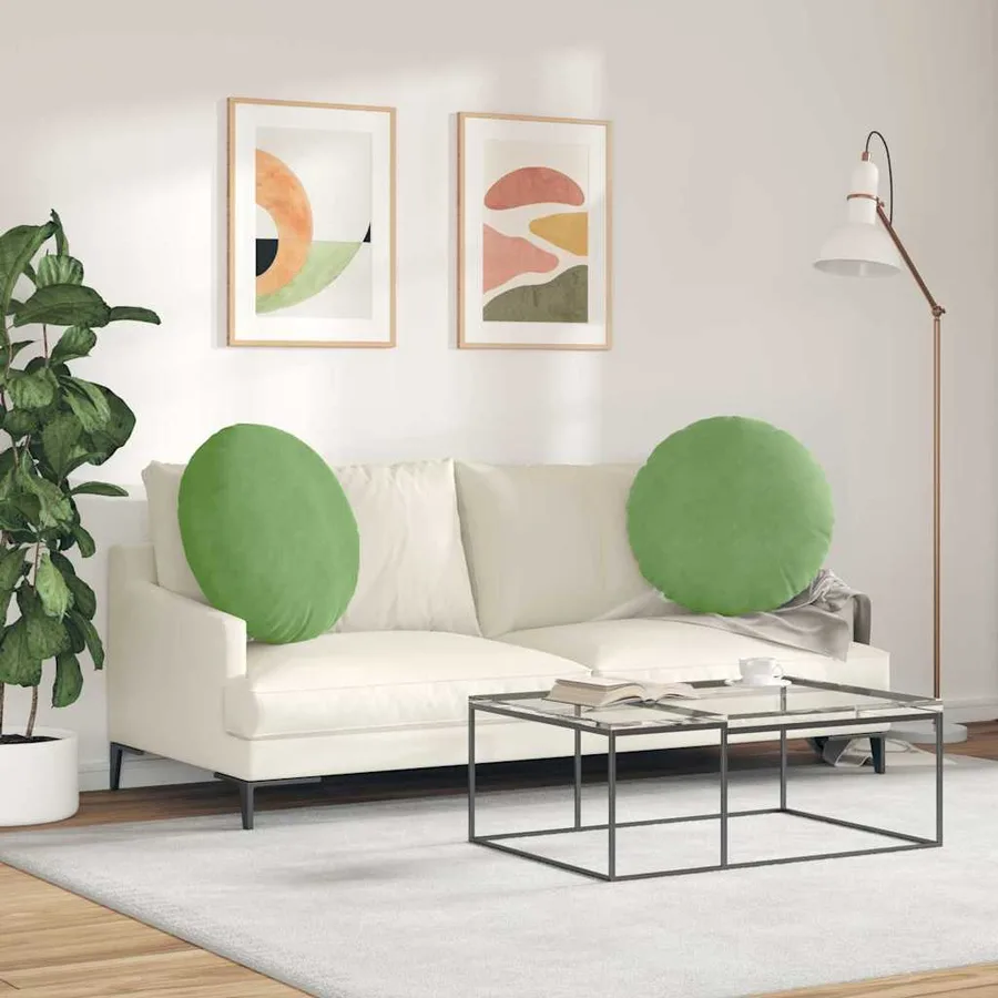 Coussins de siège 2 pcs Vert clair Ø60 x 21 cm Velours - 4