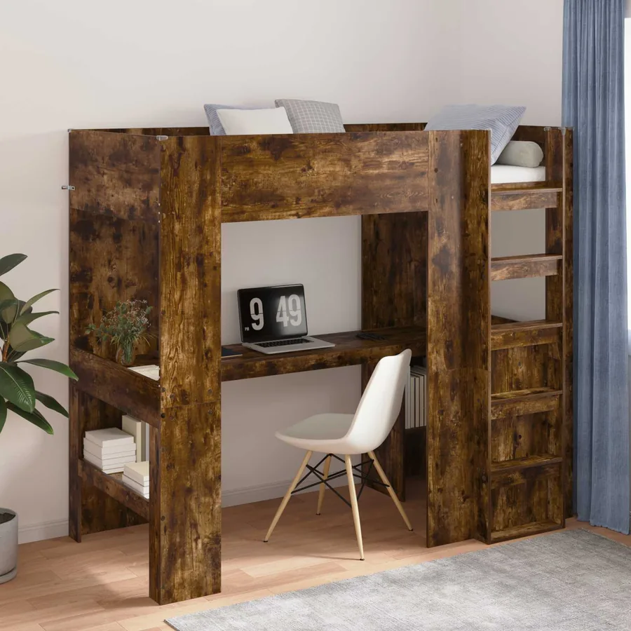 Cadre de lit superposé avec bureau Chêne fumé 80 x 200 cm