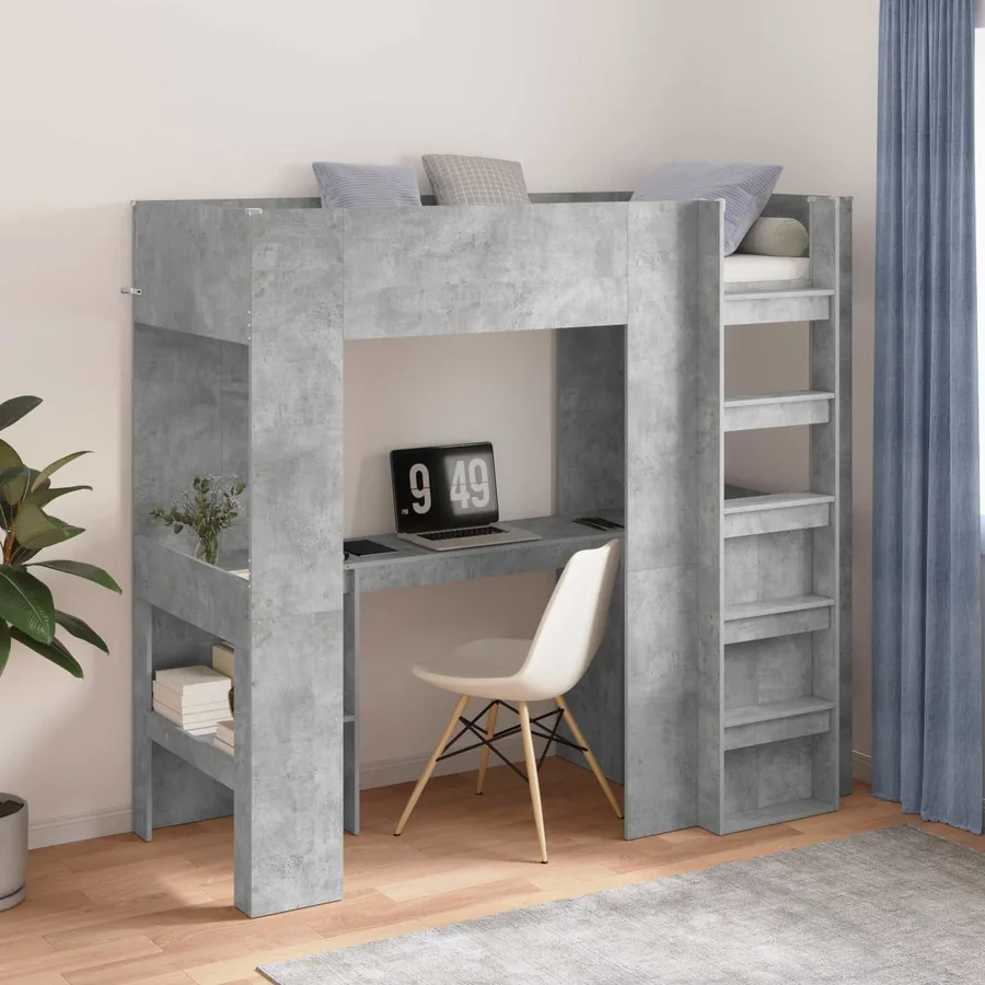 Cadre de lit superposé avec bureau Gris béton 75 x 190 cm