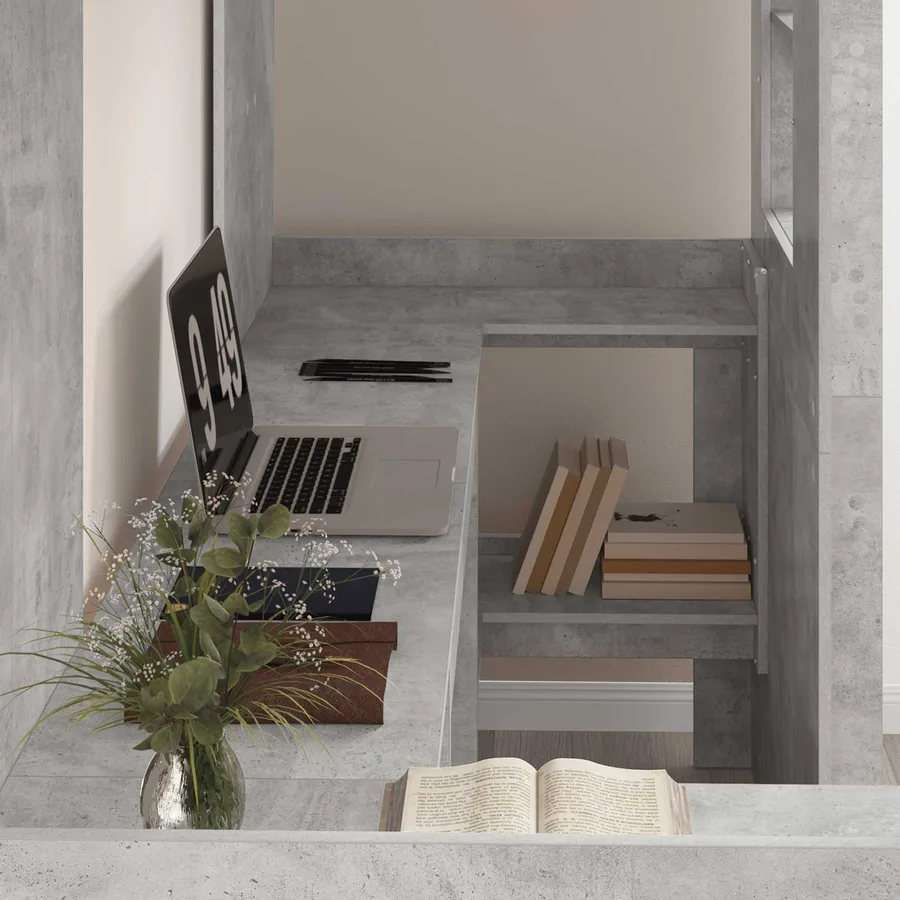 Cadre de lit superposé avec bureau Gris béton 75 x 190 cm - 3