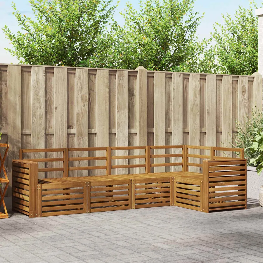 Ensemble de canapé d'angle 5 pcs Naturel Bois d'Acacia Massif