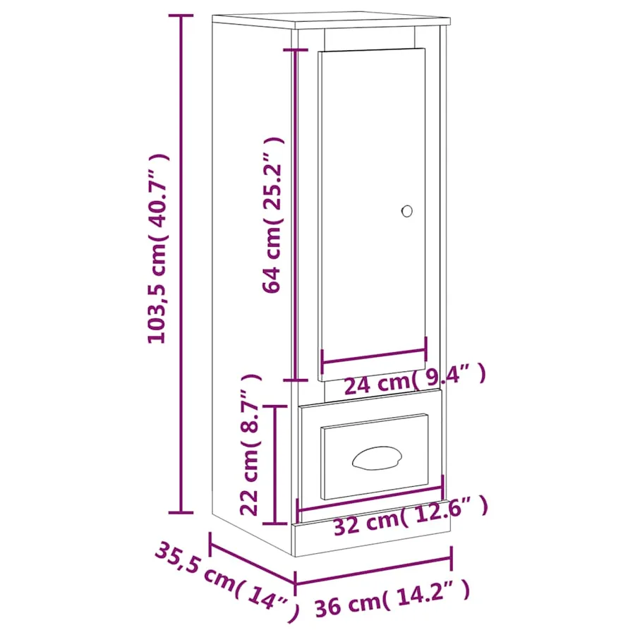 Buffet haut noir 36x35,5x103,5 cm bois d'ingénierie - 10