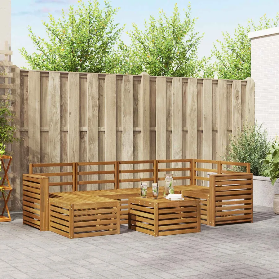 Ensemble de canapé d'angle 7 pcs Naturel Bois d'Acacia Massif