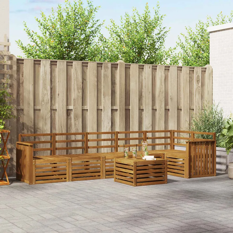 Ensemble de canapé d'angle 7 pcs Naturel Bois d'Acacia Massif
