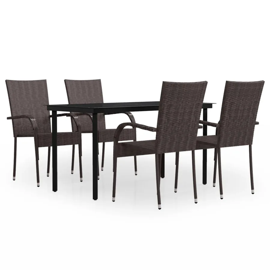 Ensemble à manger de jardin 5 pcs Marron et noir - 2