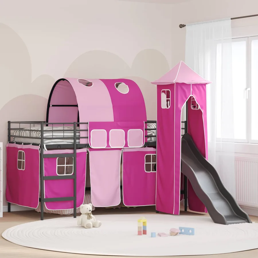 Lit mezzanine pour enfants Uni Noir et rose 80 x 200 cm métal