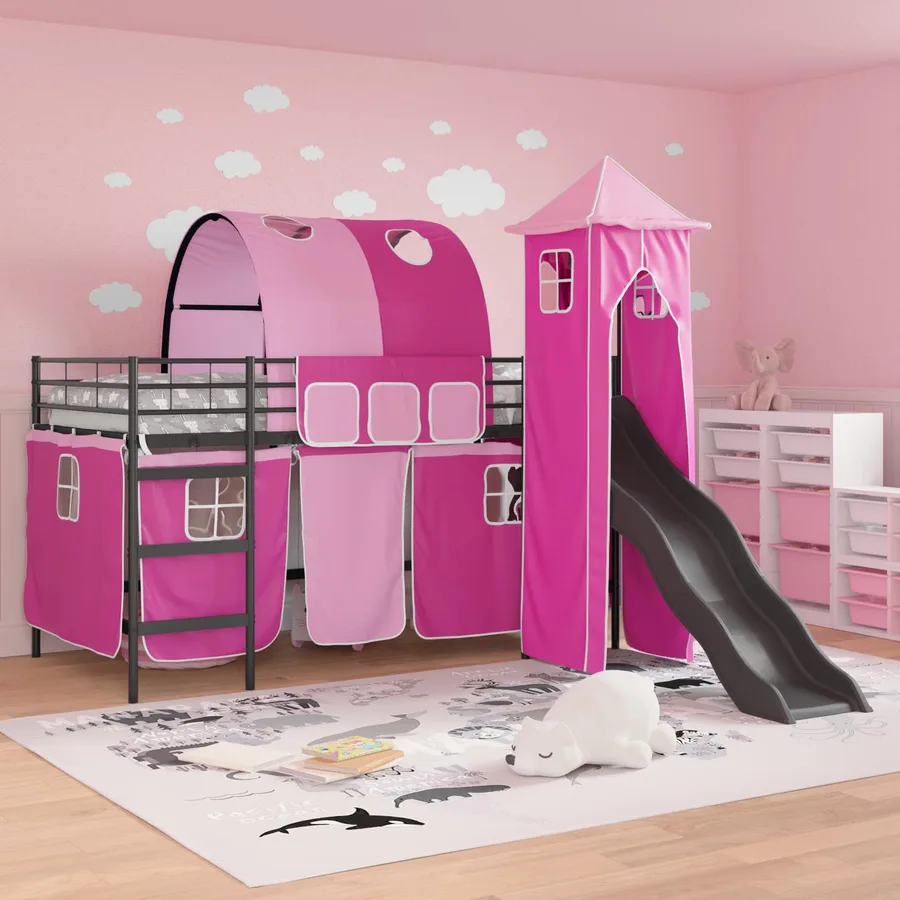 Lit mezzanine pour enfants Uni Noir et rose 80 x 200 cm métal - 3