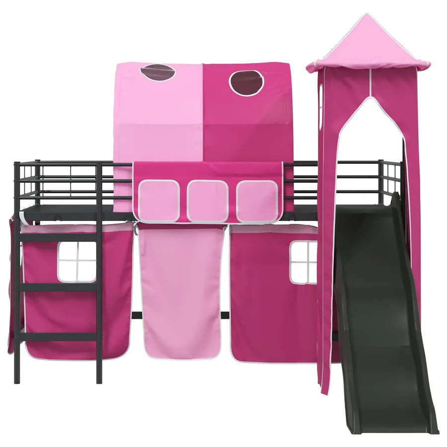 Lit mezzanine pour enfants Uni Noir et rose 80 x 200 cm métal - 6