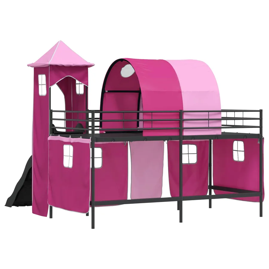 Lit mezzanine pour enfants Uni Noir et rose 100 x 200 cm métal - 10