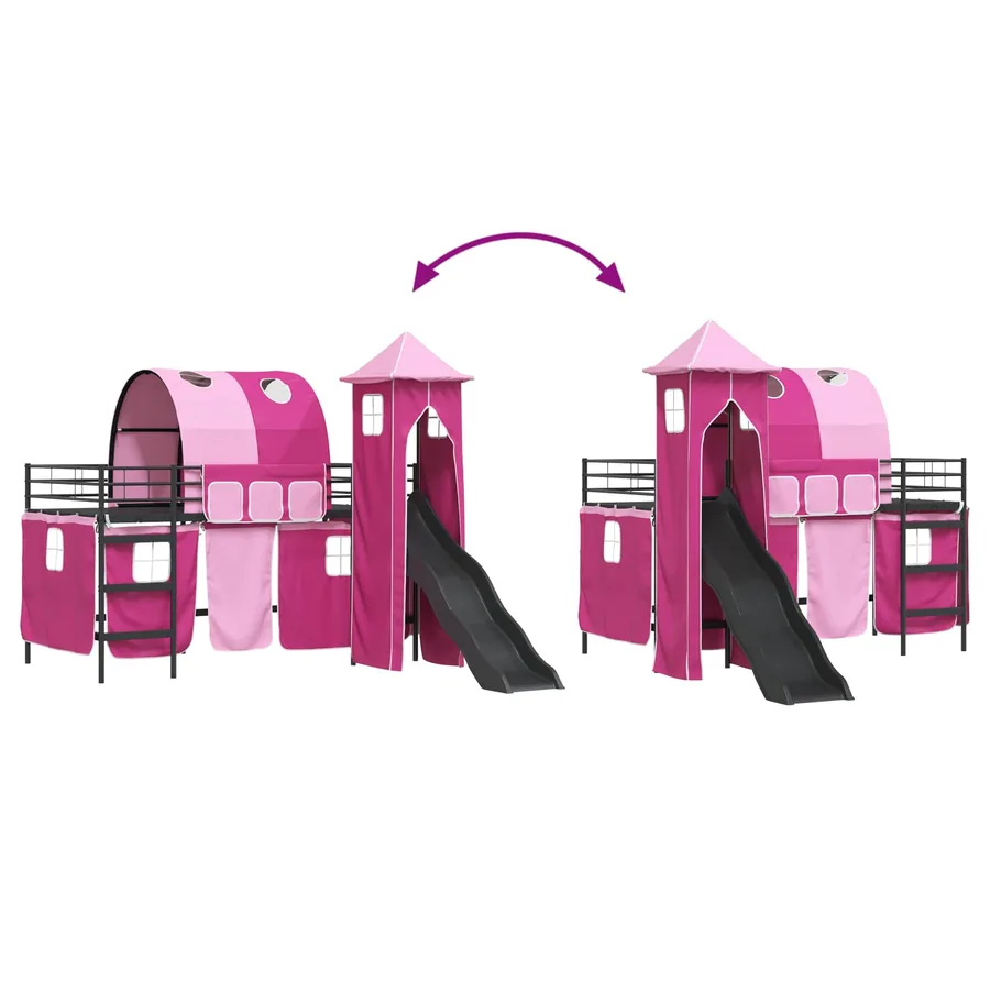 Lit mezzanine pour enfants Uni Noir et rose 100 x 200 cm métal - 12
